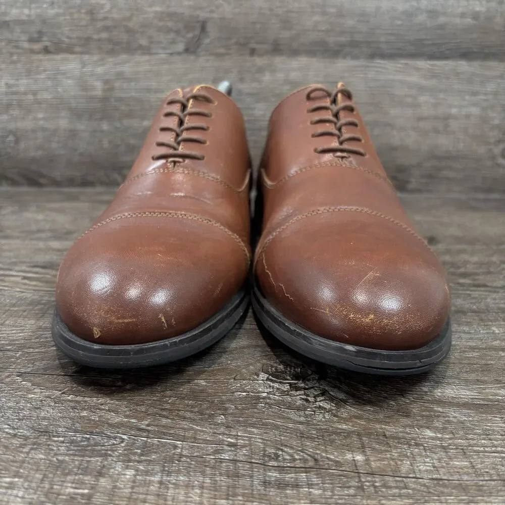 Frye Scott Cap Toe Oxford Dress Shoes Men's 11 D Brown Cognac Leather Lace Up